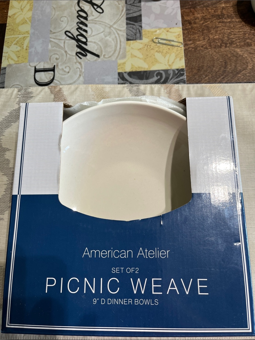 American Atelier Cream Picnic Weave Dinner Bowls — Set of 2